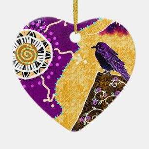 Crow on a book ceramic tree decoration