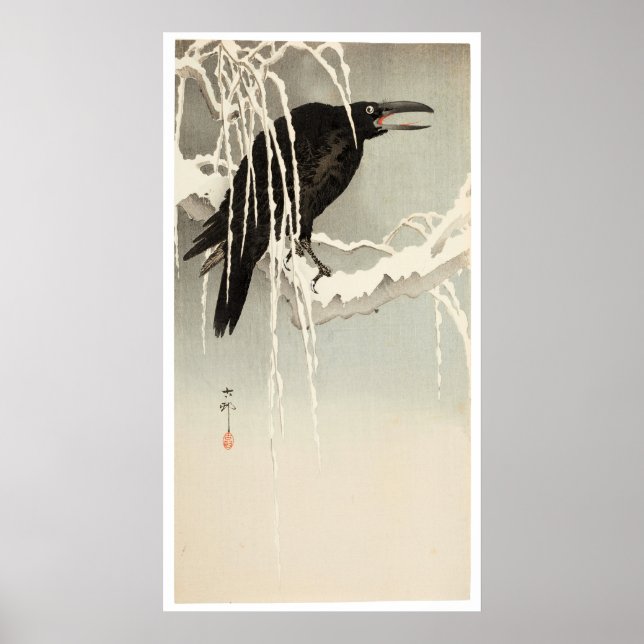 Crow on a Snowy Branch by Ohara Koson Poster (Front)