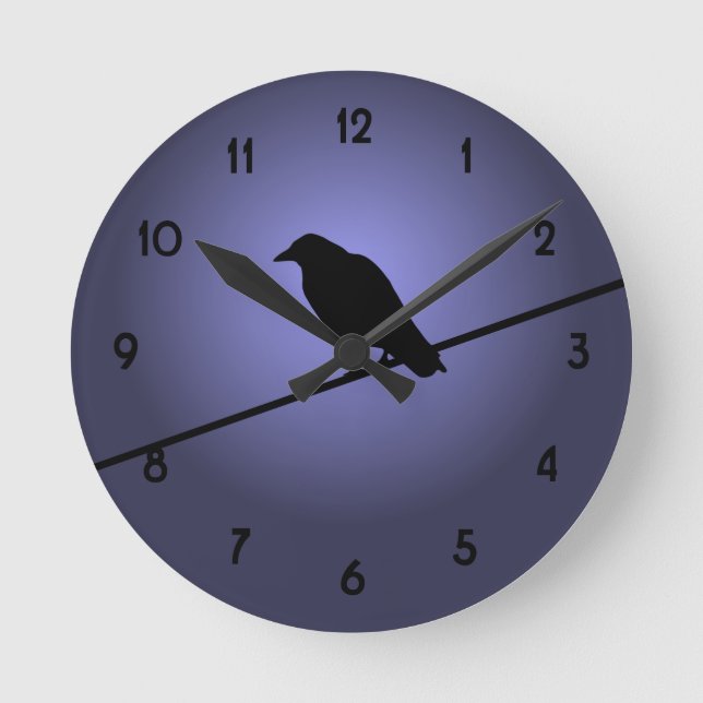Crow on a Telephone Wire Round Clock (Front)