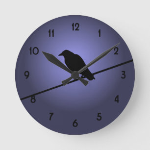 Crow on a Telephone Wire Round Clock