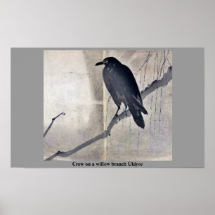 Crow on a willow branch Ukiyoe Poster