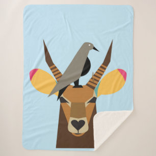 Crow on deer head sherpa blanket