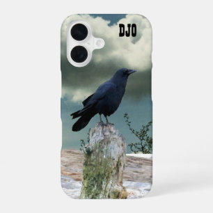 Crow on Driftwood your initials iPhone 16 Case
