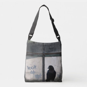 Crow on Old Window Crossbody Bag