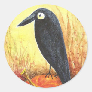 Crow on Pumpkin Stickers by Liz Revit