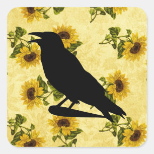 Crow on Sunflowers Square Sticker