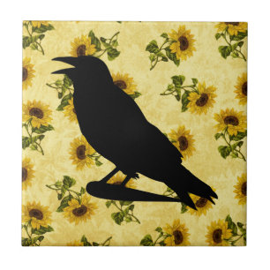 Crow on Sunflowers Tile