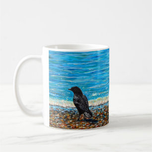 Crow on the Beach 2 Painting Coffee Mug