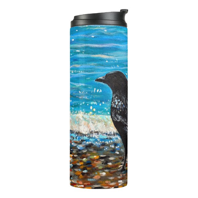 Crow on the Beach 2 Painting Thermal Tumbler (Rotated Left)
