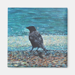 Crow on the Beach Painting Magnet