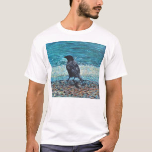 Crow on the Beach Painting T-Shirt