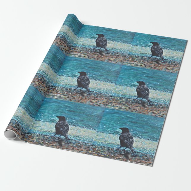 Crow on the Beach Painting Wrapping Paper (Unrolled)