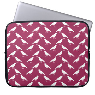 Crow Pattern. Burgundy and White. Laptop Sleeve