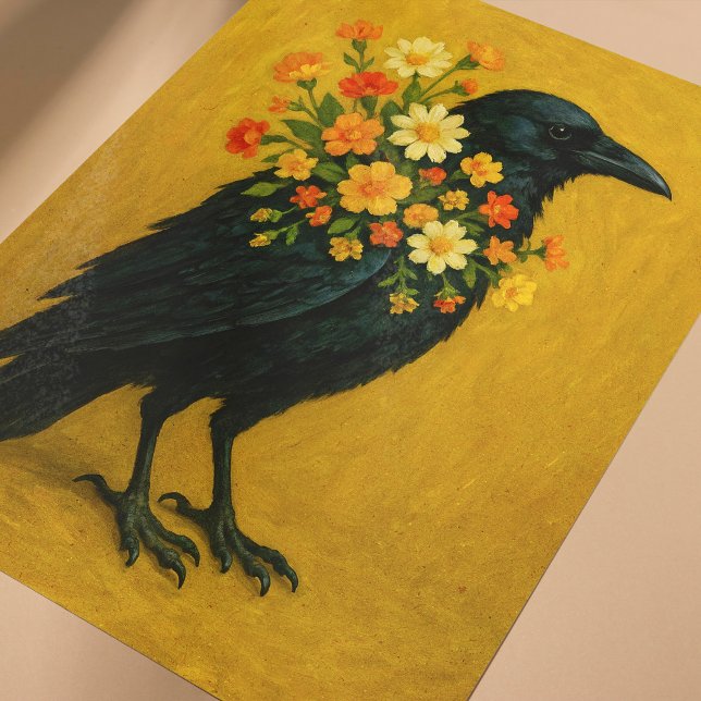 Crow Poster For Furniture Decoupage Or Wall Art (Autumn themed crow with flowers poster for wall art or furniture decoupage.)