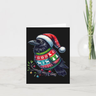 Crow Raven Bird Ugly Sweater Santa Hat Christmas Card