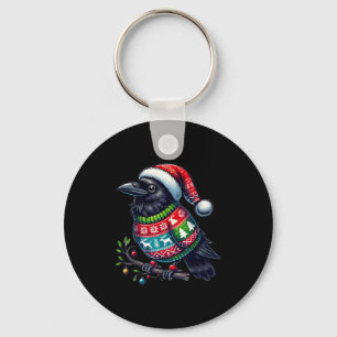 Crow Raven Bird Ugly Sweater Santa Hat Christmas  Key Ring