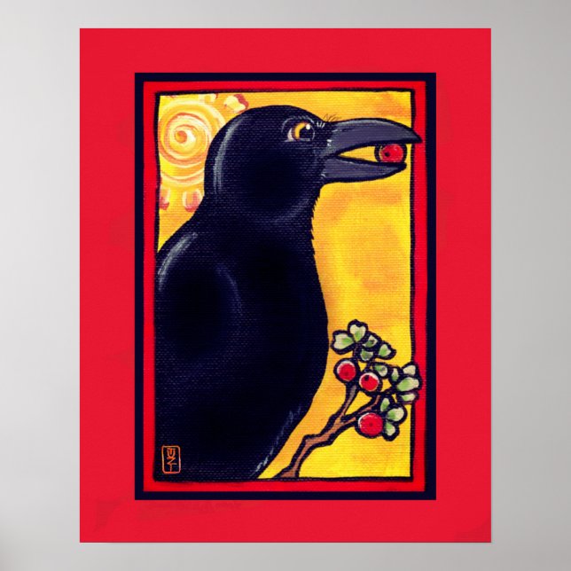 Crow Raven Colourful Red Bird Animal Fun Painting Poster (Front)