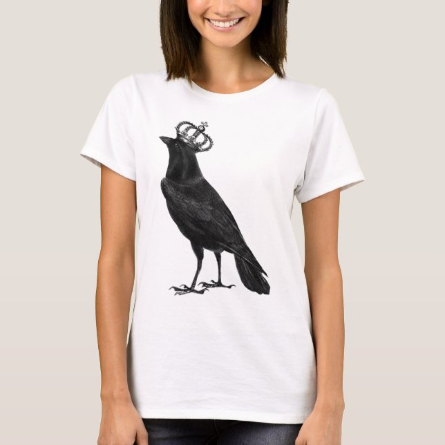 CROW Raven Crown Black Bird Birds T-Shirt (Front)