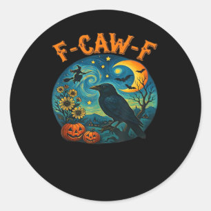 Crow Raven F-Caw-F Funny Halloween Gothic Checkere Classic Round Sticker