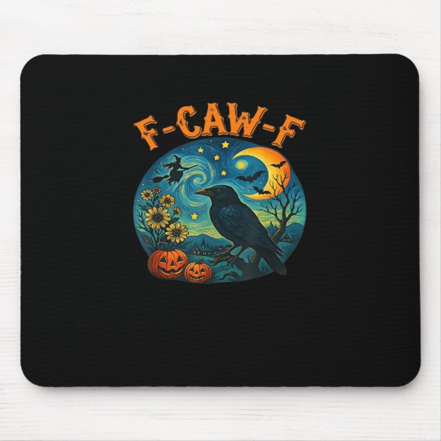 Crow Raven F-Caw-F Funny Halloween Gothic Checkere Mouse Mat (Front)