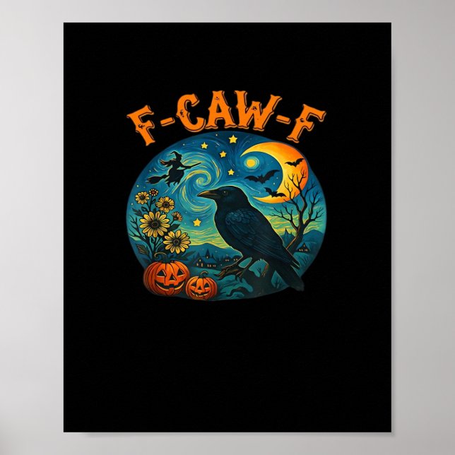 Crow Raven F-Caw-F Funny Halloween Gothic Checkere Poster (Front)