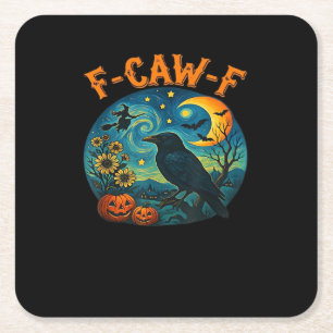 Crow Raven F-Caw-F Funny Halloween Gothic Checkere Square Paper Coaster