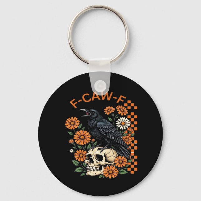 Crow Raven F-Caw-F Funny Halloween Gothic Creative Key Ring (Front)