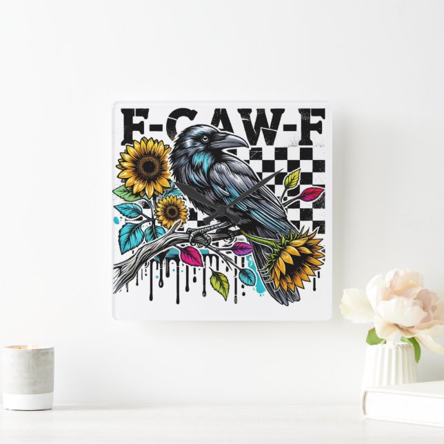 Crow Raven F-CAW-F Funny Halloween Square Wall Clock (Home)