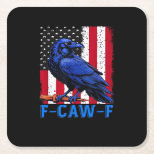 Crow Raven Funny F-Caw-F Minimal Clean Square Paper Coaster