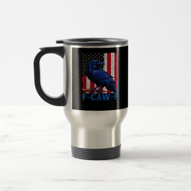 Crow Raven Funny F-Caw-F Minimal Clean Travel Mug (Left)