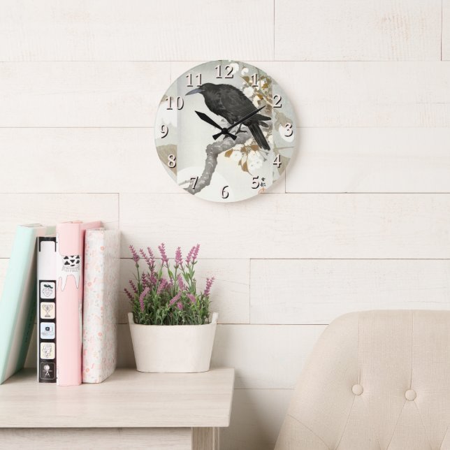Crow Raven Koson Japanese Bird Crow Large Clock (Reading Room)