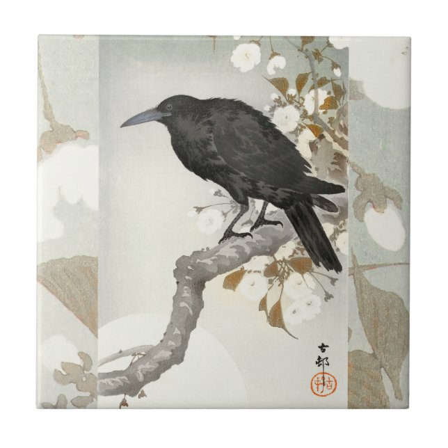 Crow Raven Koson Japanese Bird Crow Tile (Front)