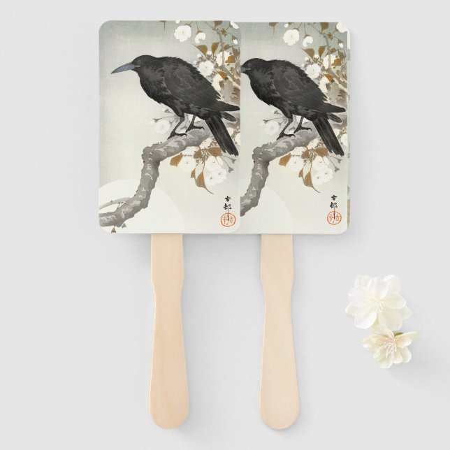 Crow Raven Koson Japanese Bird Hand Fan (Front and Back)
