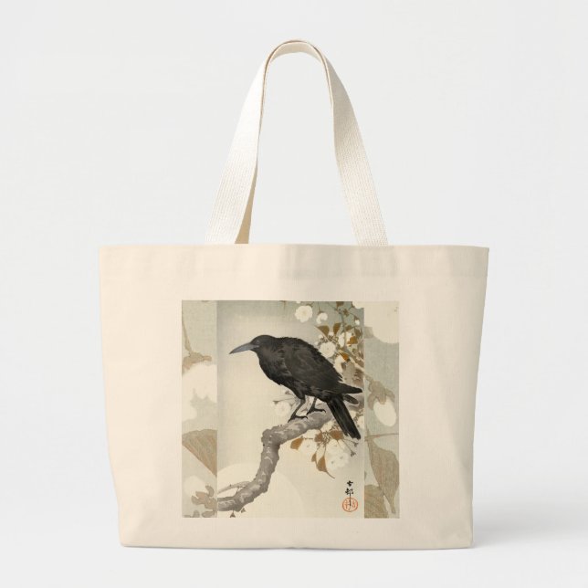Crow Raven Koson Japanese Bird Large Tote Bag (Front)