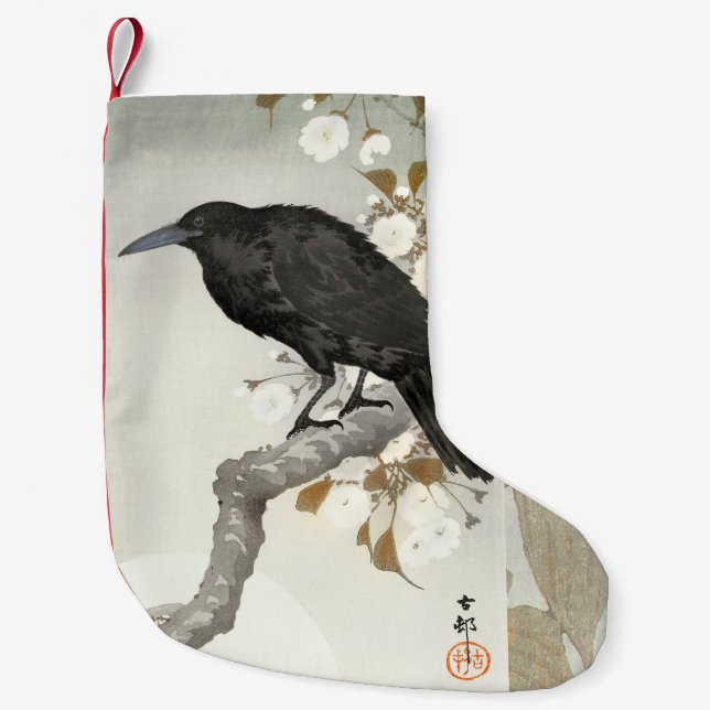 Crow Raven Koson Japanese Bird Small Christmas Stocking (Front)