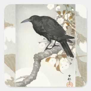Crow Raven Koson Japanese Bird Square Sticker
