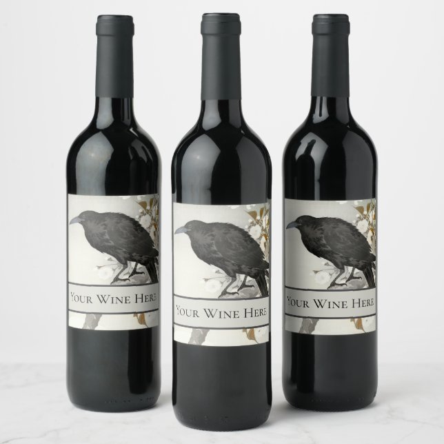 Crow Raven Koson Japanese Bird Wine Label (Bottles)
