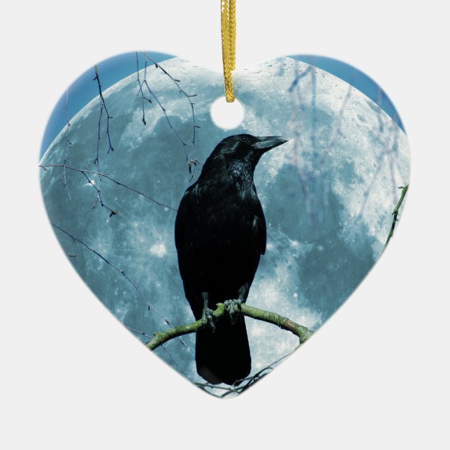 Crow Raven Moon Night Gothic Fantasy Stunning Ceramic Tree Decoration (Front)