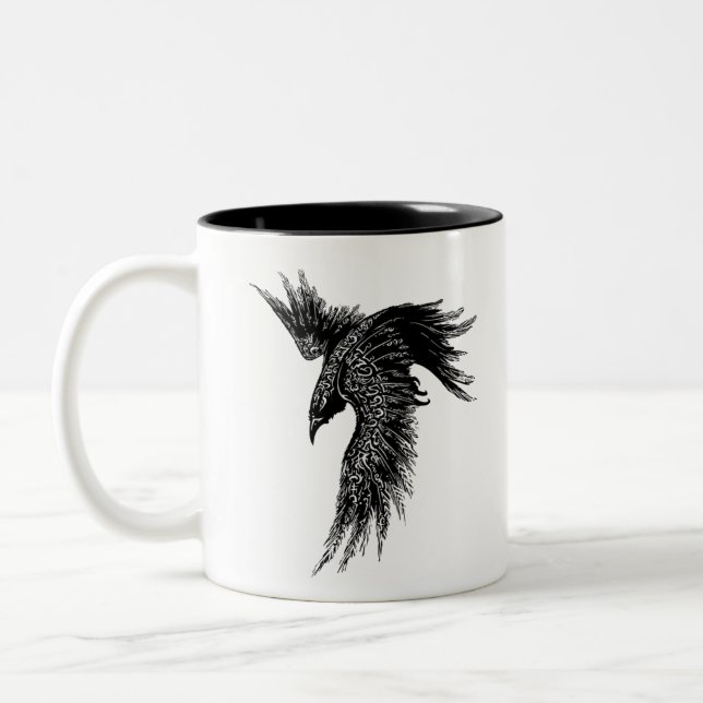 Crow Raven Norse Viking Symbol Two-Tone Coffee Mug (Left)