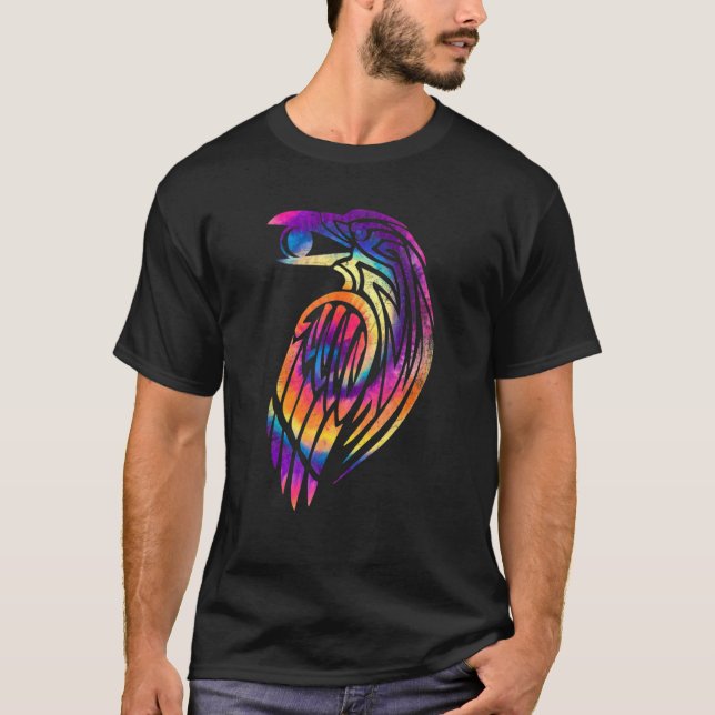 Crow Raven Tie Dye Colours  Hippy Tribal Design T-Shirt (Front)