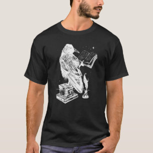 crow raven with books goth tattoo Mystery and magi T-Shirt