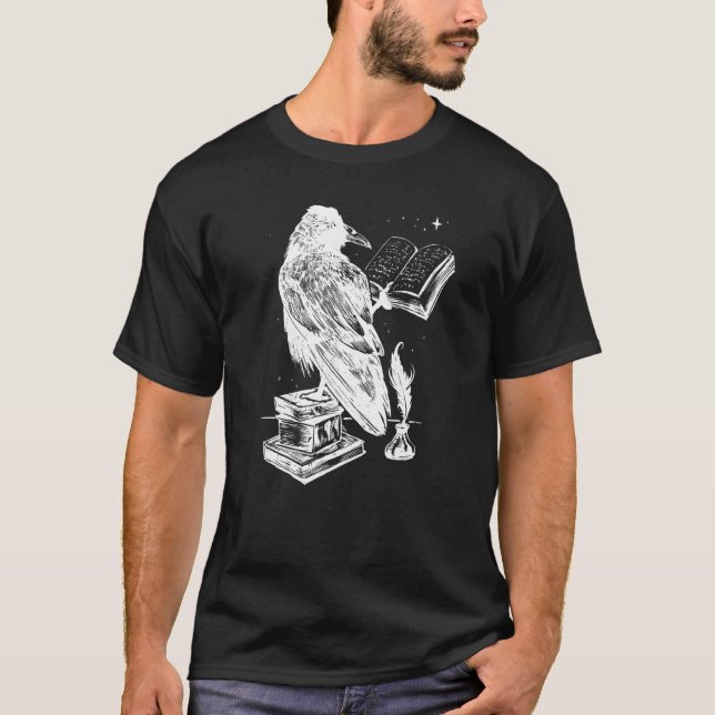 crow raven with books goth tattoo Mystery and magi T-Shirt (Front)
