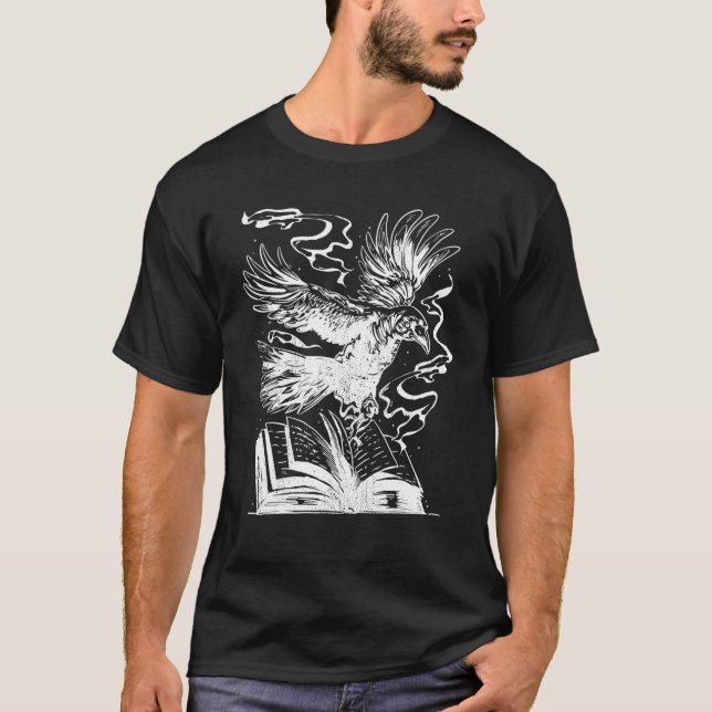 crow raven with books goth tattoo Mystery and magi T-Shirt (Front)