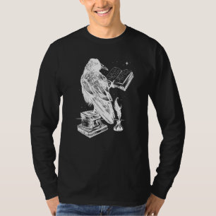 crow raven with books goth tattoo Mystery and magi T-Shirt