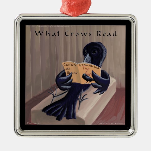 Crow Reading The Raven Funny Metal Tree Decoration (Front)