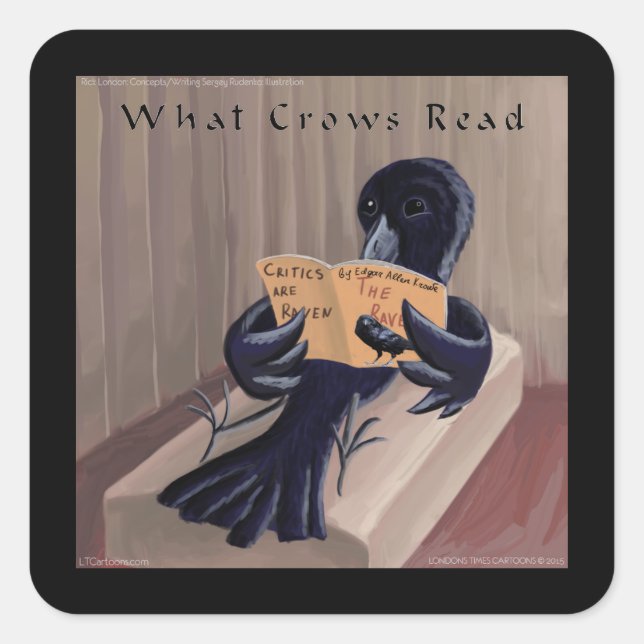 Crow Reading The Raven Funny Square Sticker (Front)