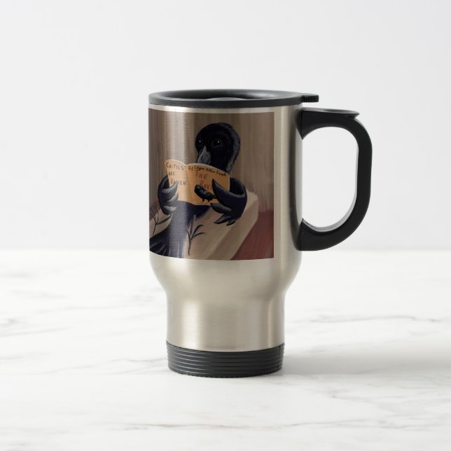Crow Reading The Raven Funny Travel Mug (Right)