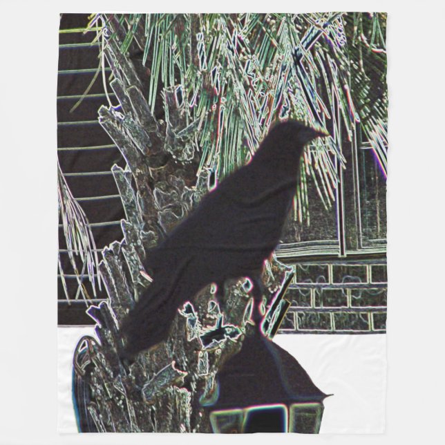 Crow Rests on Lantern Fleece Blanket (Front)