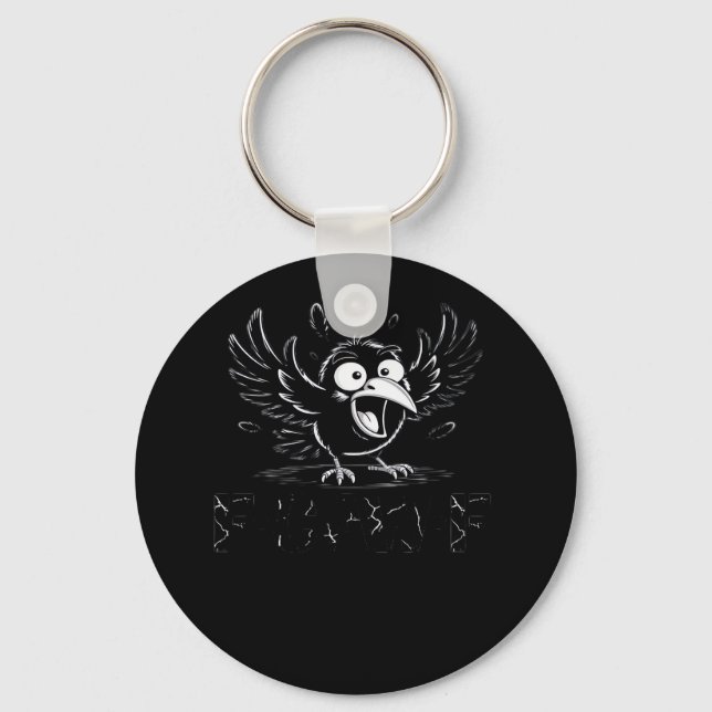 Crow, Retro F-Caw-F Bird Crow Funny Crow Bird Cawi Key Ring (Front)