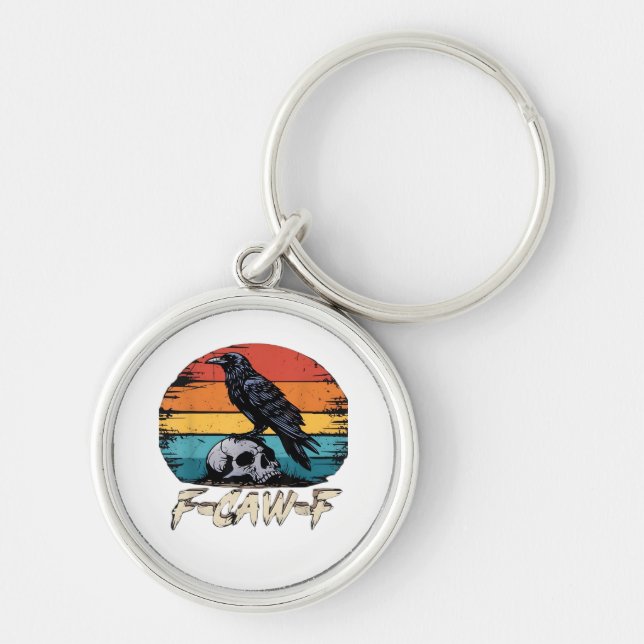 Crow, Retro F-Caw-F Bird Crow Funny Crow Bird Cawi Key Ring (Front)